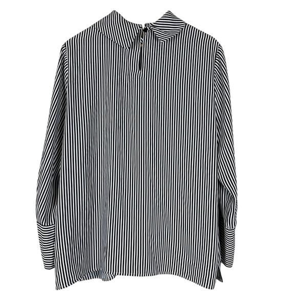 Chicos NWT Black and White Petite Striped Mock Neck Blouse - Picture 5 of 8